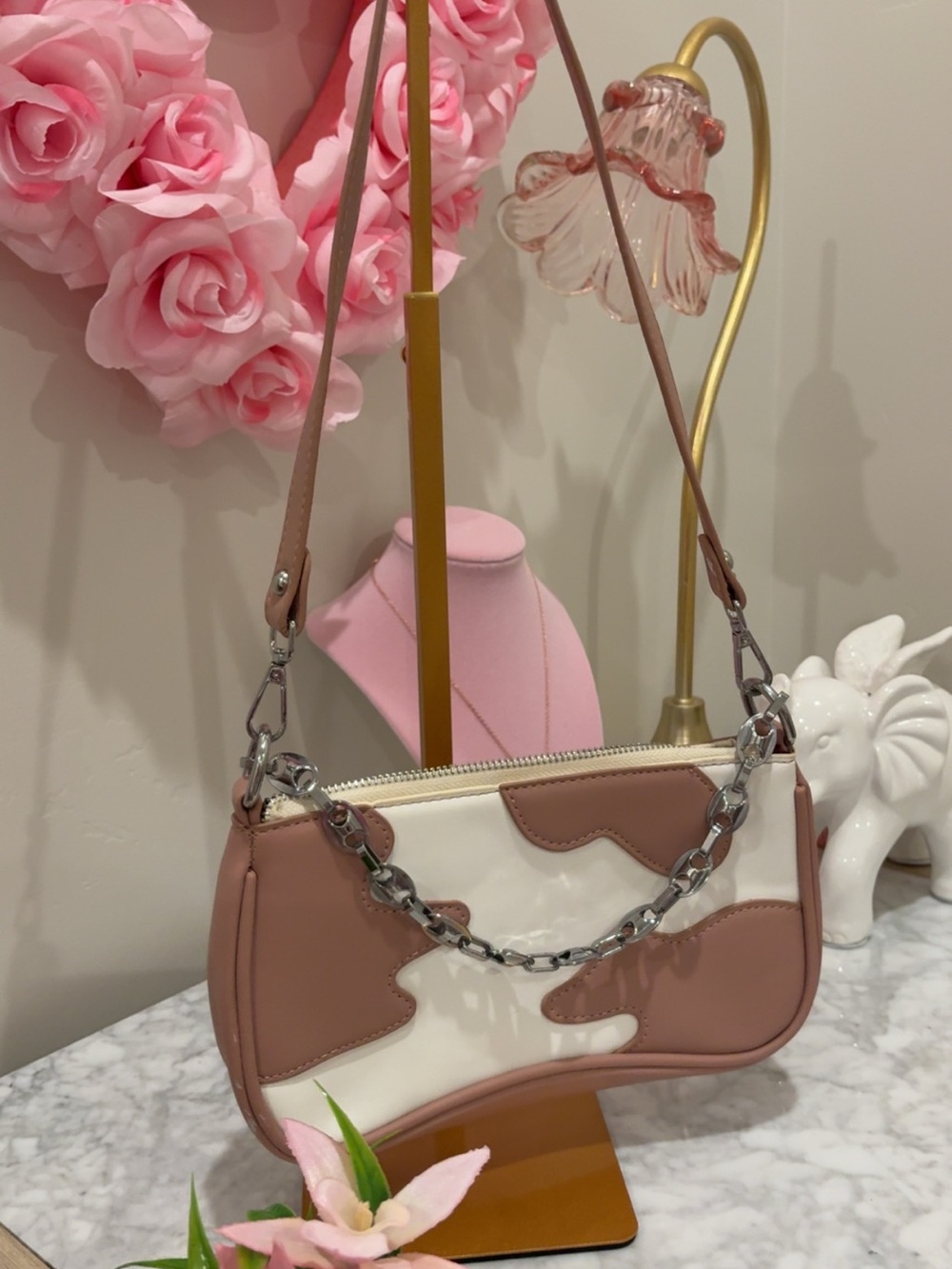 Cow print shoulder bag